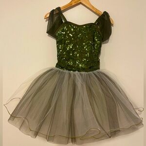 Curtain Call Dance Costume in Child Large. Greens and White Tulle.
